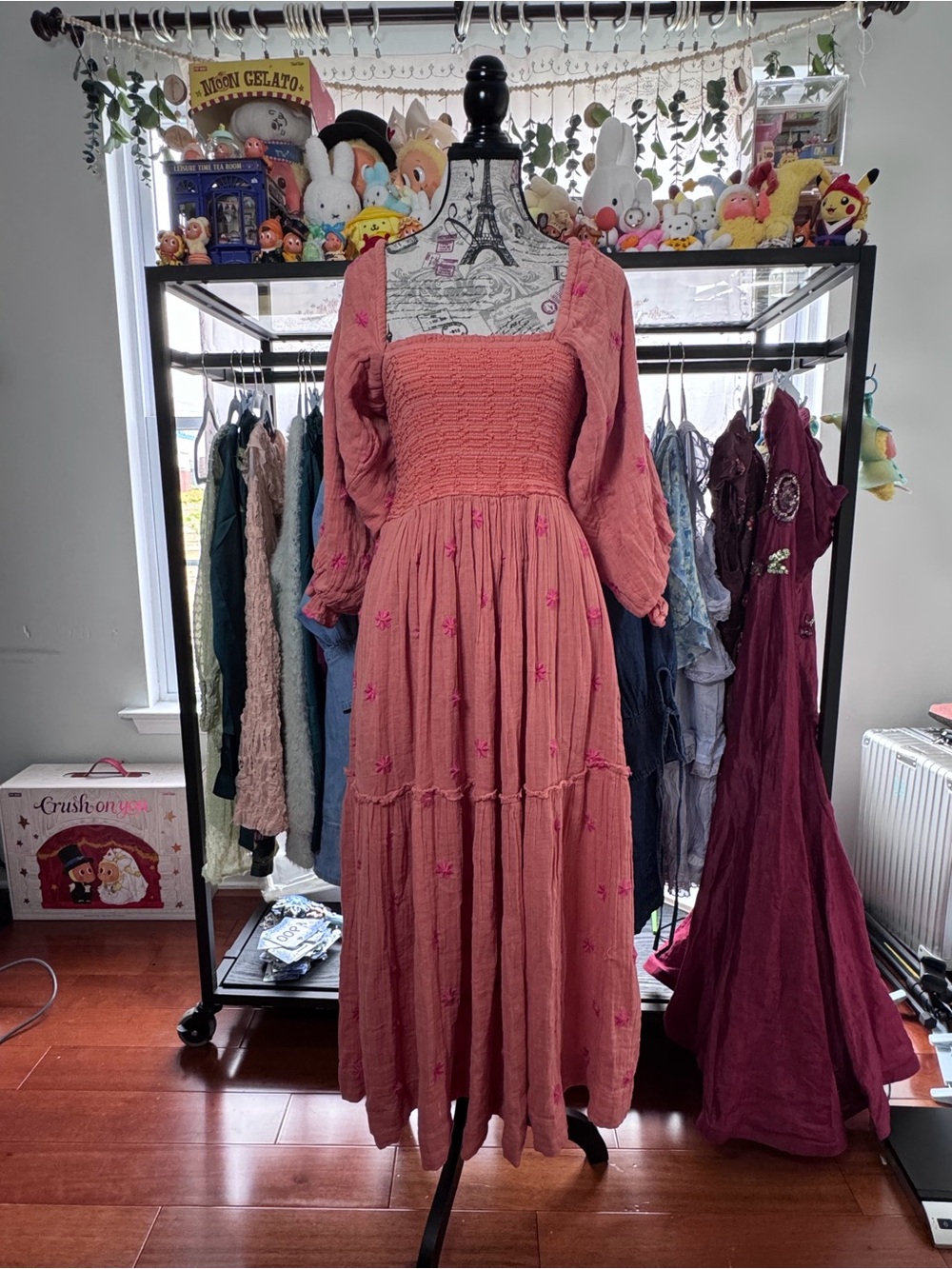 Free People Dahlia Smocked Maxi Dress with Puff Sleeves